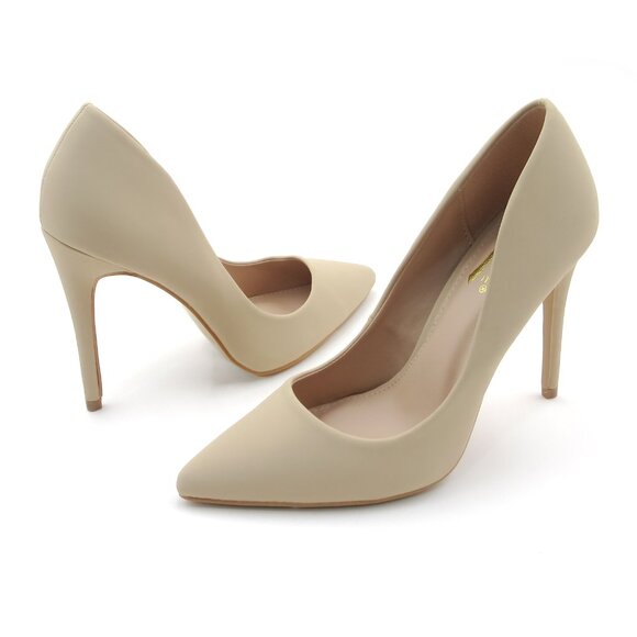 LURNYET NUDE NUBUCK Women Pointed-Toe Pumps with Stiletto 4 inch Heels - Picture 4 of 5
